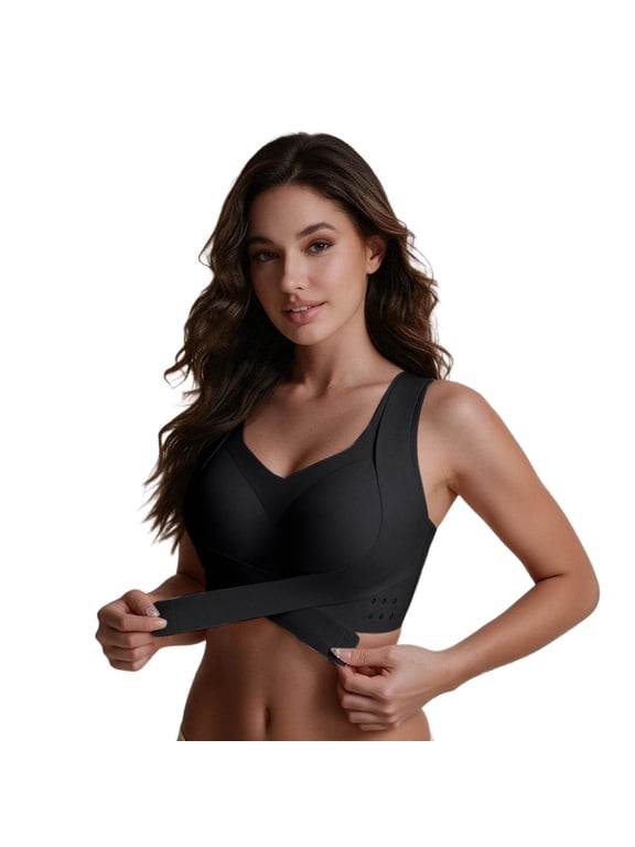 Posture Support Bra,Posture Bras for Women Front Closure Wireless Posture Corrector Bra with Back Support Bra Full Coverage Push Up No Underwire Bralettes