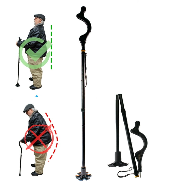 Posture Walking Cane - Walking Stick For Balance For Men & Women Seniors -  Lightweight, 10 Adjustable Heights, Portable & Self Standing Cane Mobility