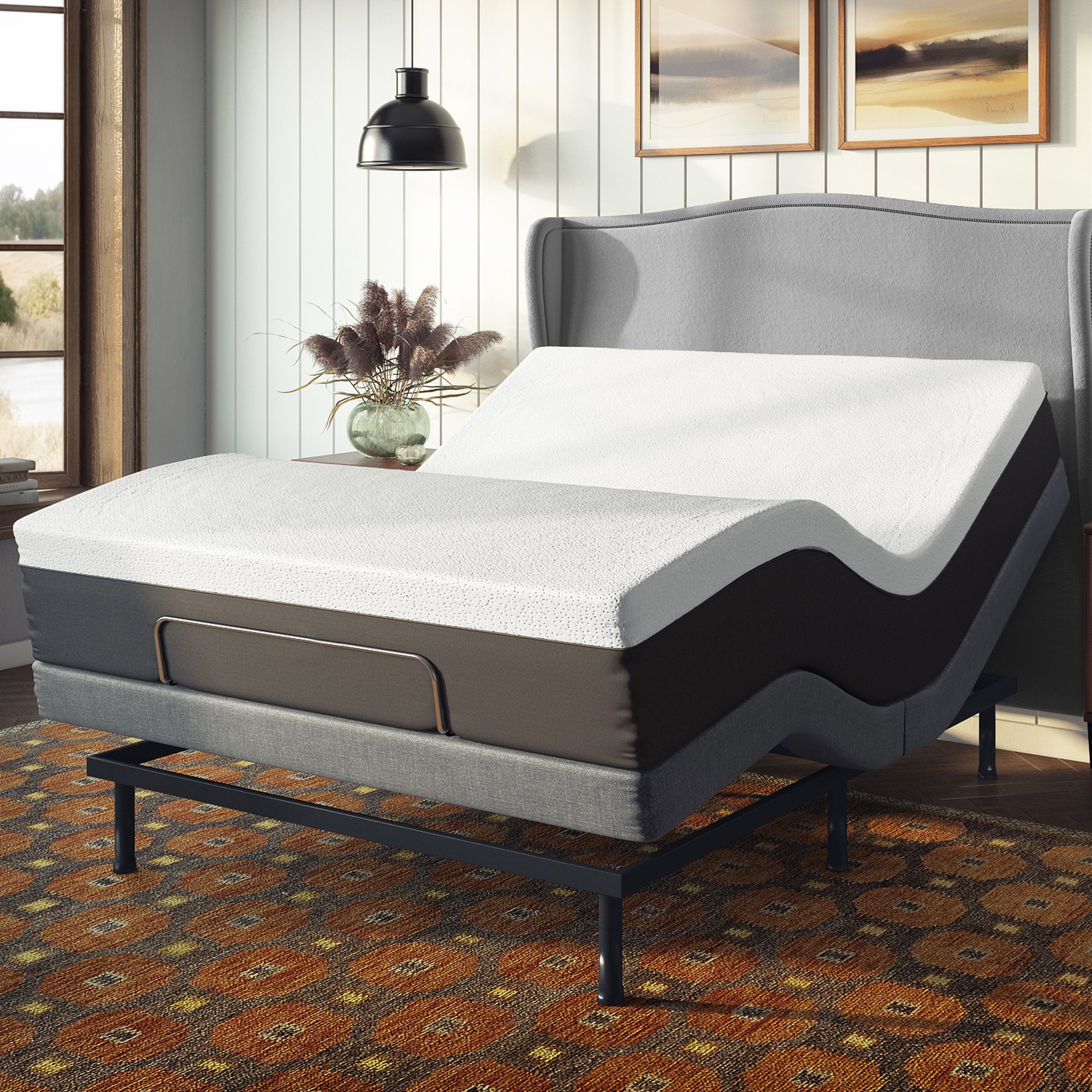 Posture Plus PX800 Queen Upholstered Powered Adjustable Bed Base, Dual