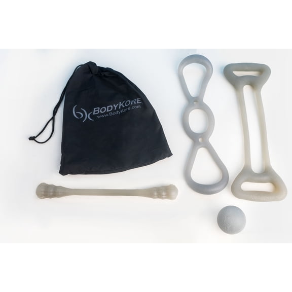 Posturenomic Stretch and Rehab Set- Full Body Resistance Band for Rehab, Stretching and Therapeutic Exercises- 5 Piece Set with Massage Ball and Carrying Bag- Made of non-toxic TPR