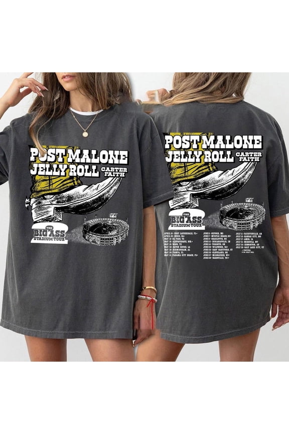 Posty Melodic Rap Arena Tour Double Sided Shirt, Moody Hip-Hop Concert Tee Shirt, Modern Rap Meets Southern Rock Tour Style Tee Multi