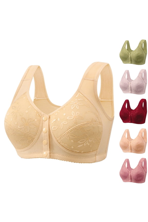 Posy Bra - Comfortable Front Button Wireless Shaping Bra, Lace Bras Without Underwire for Middle-Aged and Elderly Light Gray 36