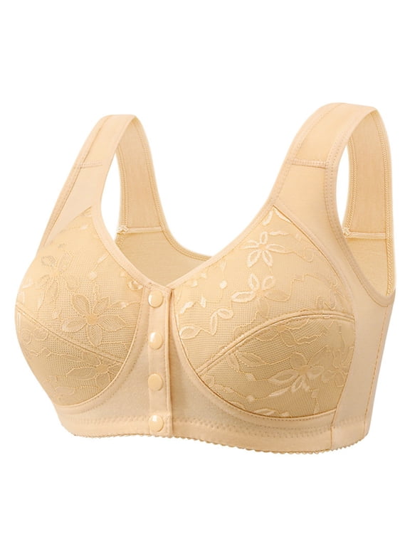 Posy Bra for Seniors Front Closure No Underwire Breathable Bras for Older Women Push Up Bralettes (No Padding) Complexion 46
