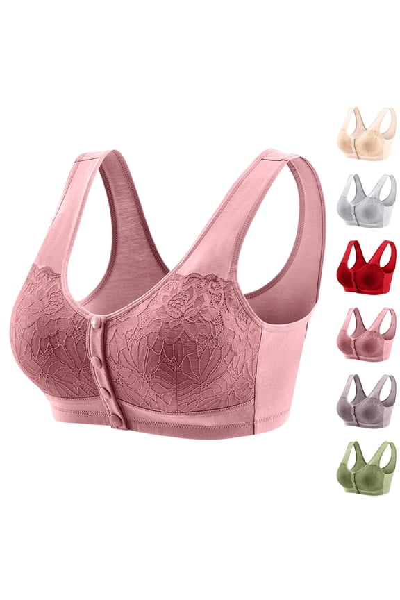 Posy Bra for Seniors Front Closure No Underwire Seamless Fall Comfy Breathable Bras for Older Women Push Up Bralettes Watermelon Red 46