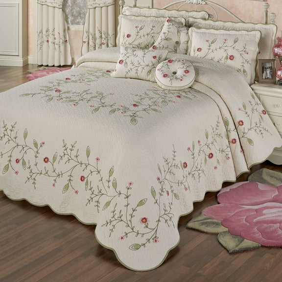 Posy Cottage Garden Floral Quilted Cotton Bedding, 6-pc Cal King Bed Set with Pillows