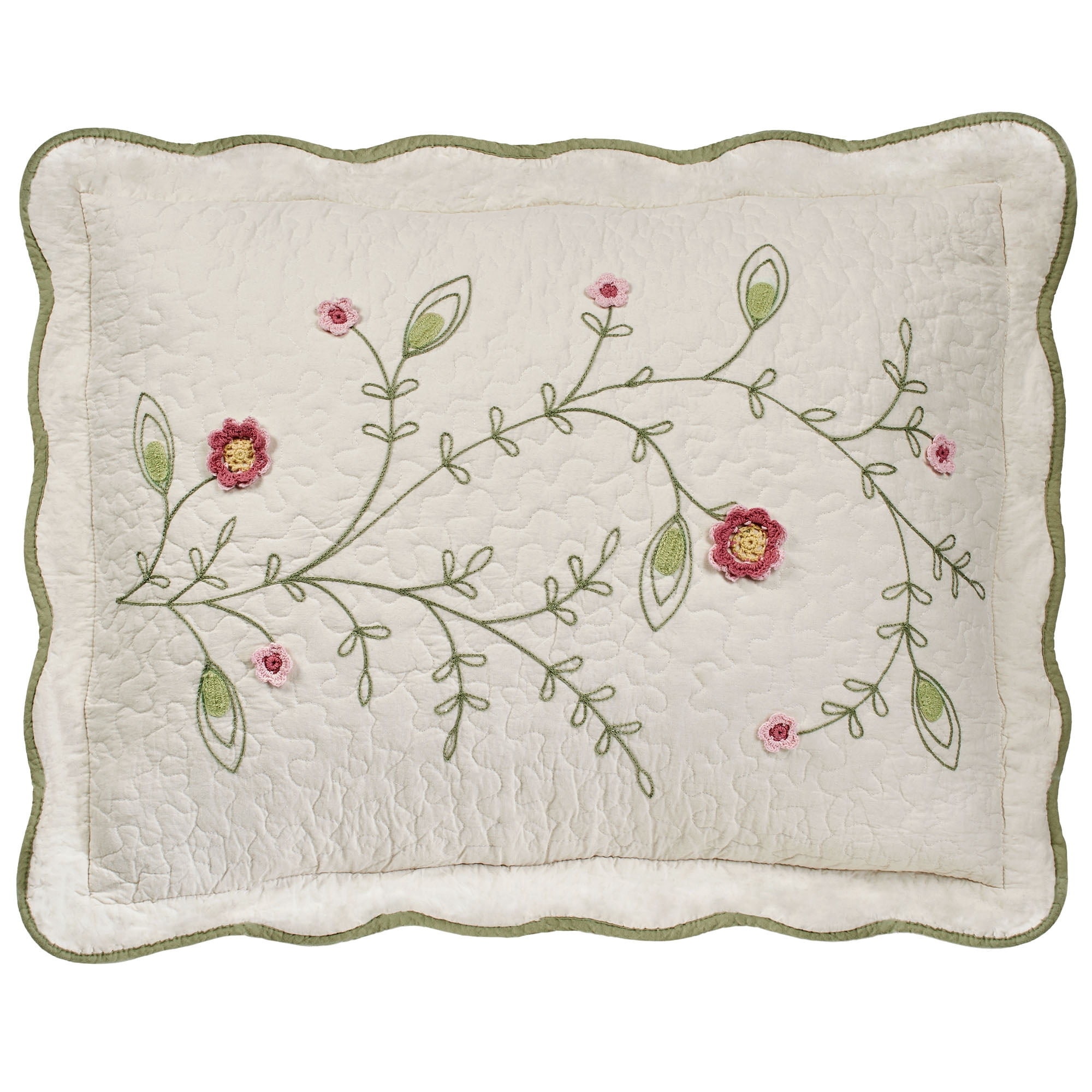 Posy Floral Crochet Natural Cotton Flanged Tailored Sham Standard