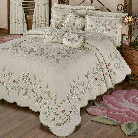 Posy Floral Crochet Natural Cotton Oversized Quilted Grande Bedspread Cal King