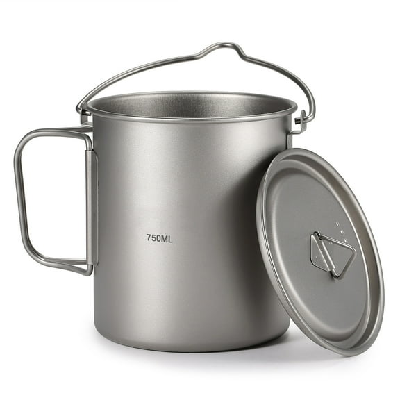 Pot 750ml Titanium Pot Portable Titanium Water Mug Cup With Lid And Foldable Handle Outdoor Camping Cooking Picnic