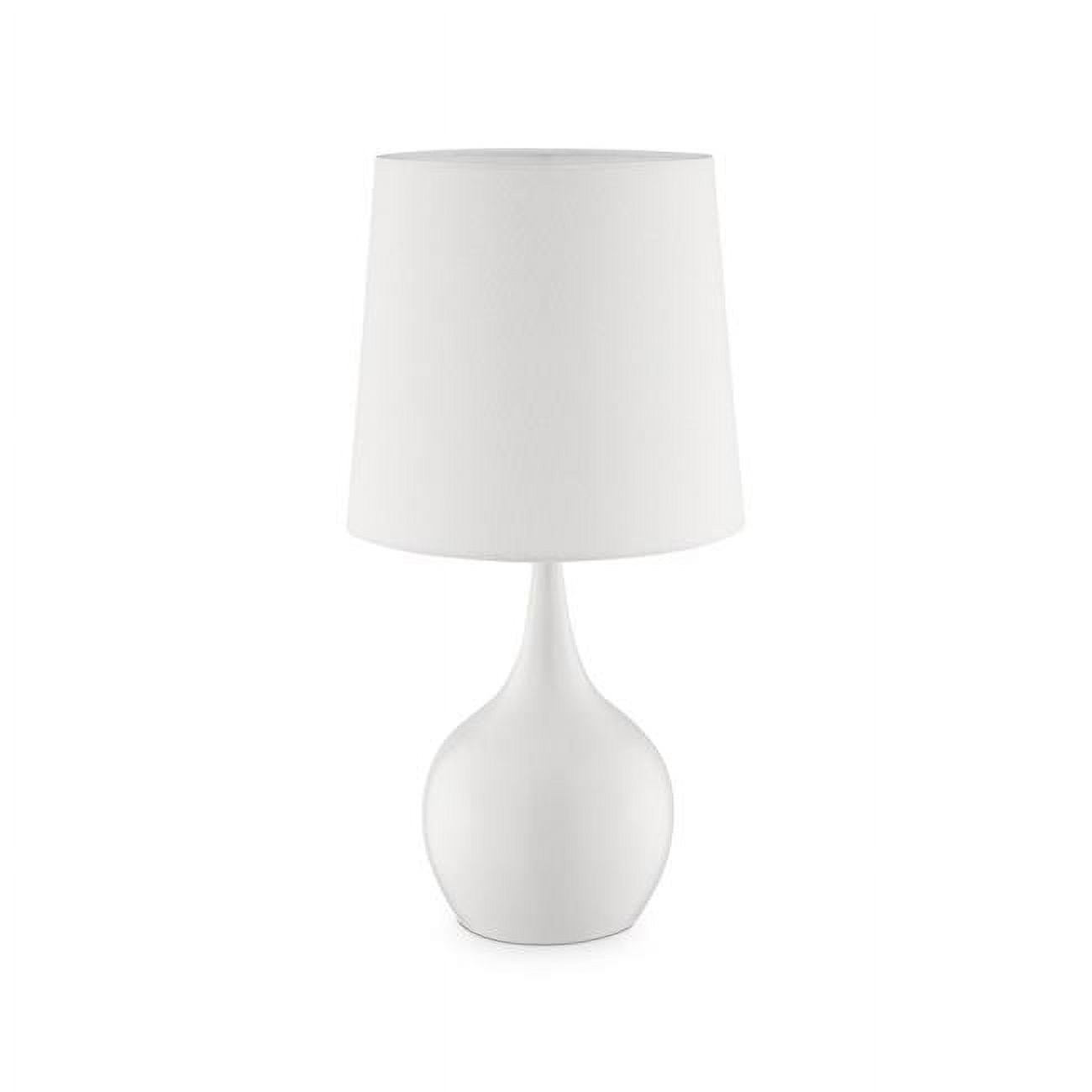 Elegance 24" White Metal Pot Bellied Table Lamp with 3-Way Touch