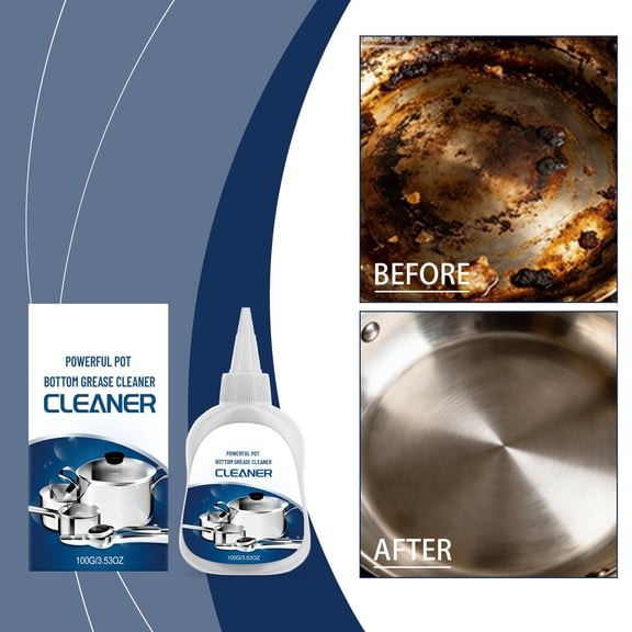 Pot Bottom Grease Cleaner 100g for Stainless Steel Pots Pans, Removes Stubborn Burnt Oil Carbon Deposits, Low Foam No Scrubbing, Safe for Iron Ceramic Cookware