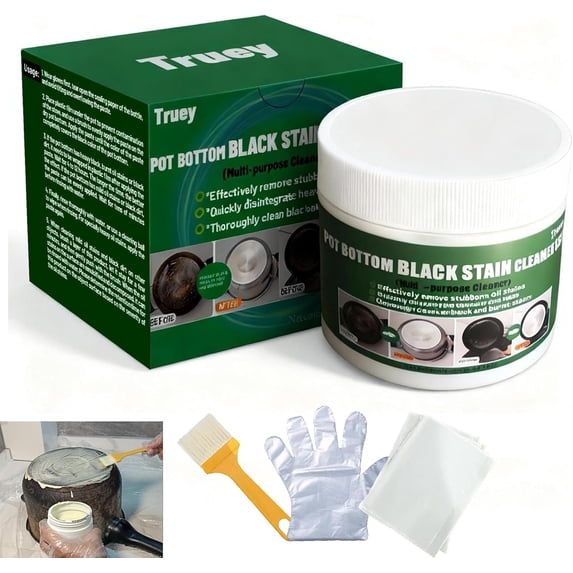 Pot Bottom Black Stain Cleaner Set, Stainless Steel Cleaning & Polishing,Powerful Kitchenware Cleaner, Cooktop Pot Cleaner Effortless for Burned Cookware,Multi-purpose Oil Stain Remover (400g)