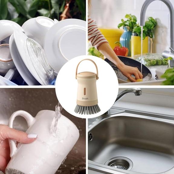 Pot Cleaning Brush Dish Scrubber Brush, Dish Brush With Soap Dispenser, Kitchen Dish Pot Scrubber, Suspension Storage Design Kitchen Washing Tool For Stoves Range Hoods, 15 cm×5.5 cm, Beige