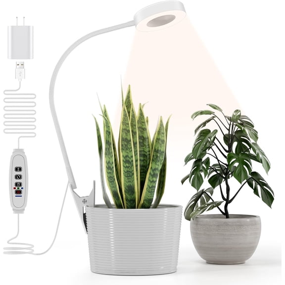 Pot Clip on Grow Lights for Indoor Plants Full Spectrum,LED Plant Lights For Indoor Growing,10-Level Dimmable & Timer,Adjustable Gooseneck Plant Grow Light for Small Plant,Succulents,White 1 pack