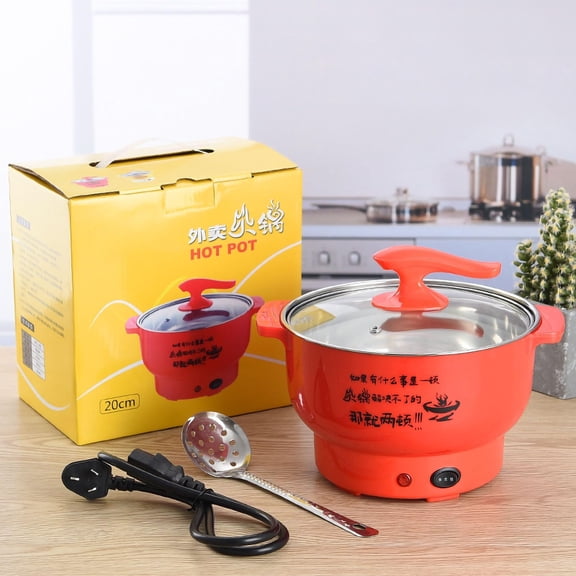 Pot for Cooking,Hot Pot,1.8L 400 to Pot,Stainless Steel Inner Wall 2 Modes Overheating Protection Mini Cooker for Office, Dormitory(red), Portable Pot Y101