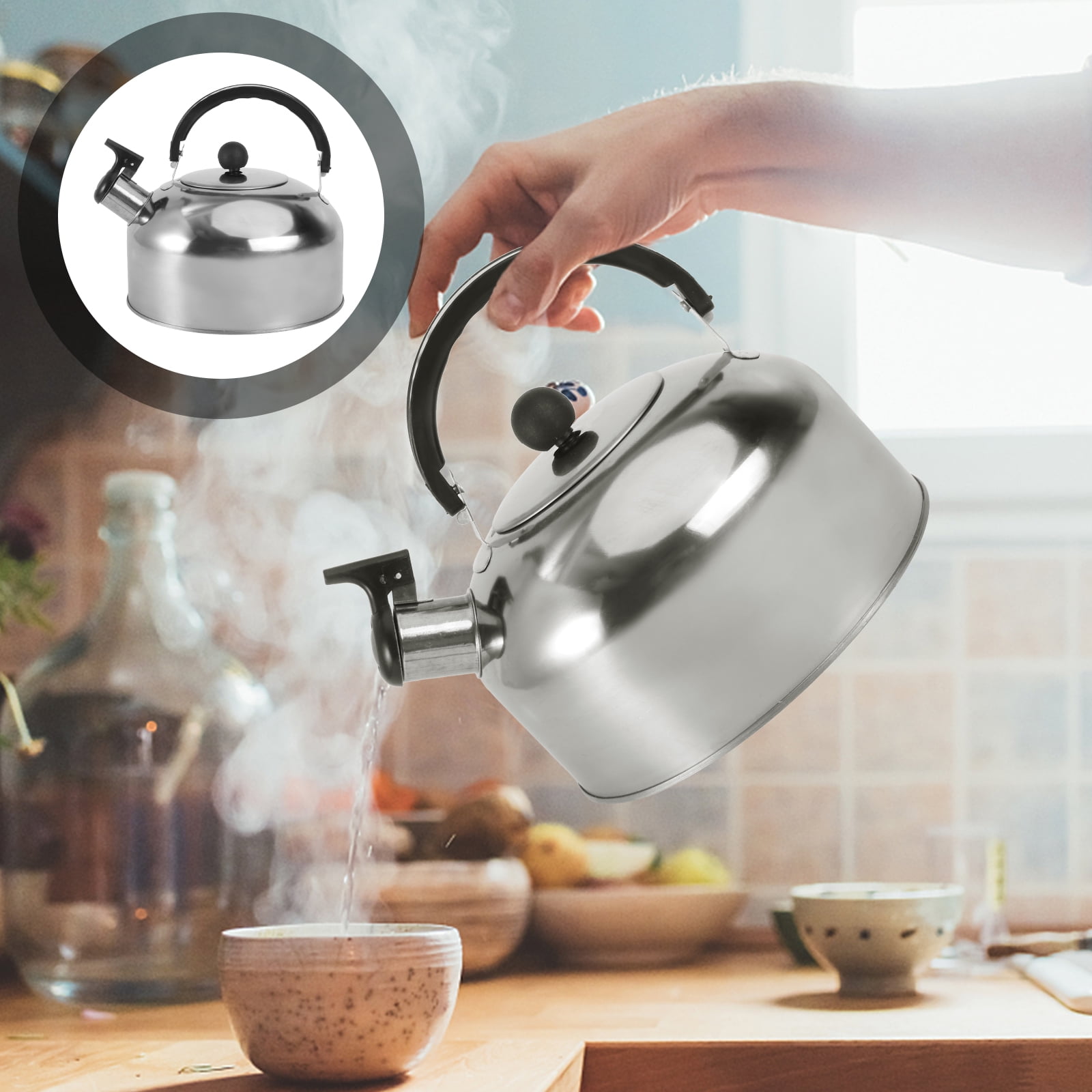 Pot Cup Tea Kettles Stovetop Whistling Cool Handle Travel Boil Teapot Coffee Stainless Steel