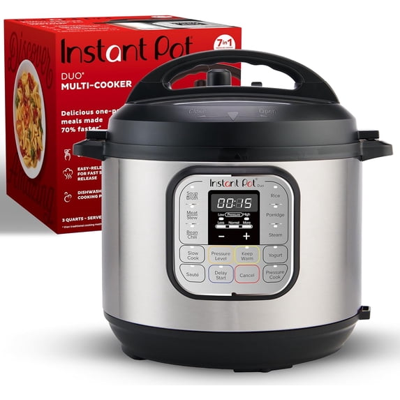 Pot Duo 7-in-1 Mini Electric Pressure Cooker, Slow Rice Cooker, Steamer, Sauté, Yogurt Maker, Warmer & Sterilizer, Includes Free App with over 1900 Recipes, Stainless Steel, 3 Quart