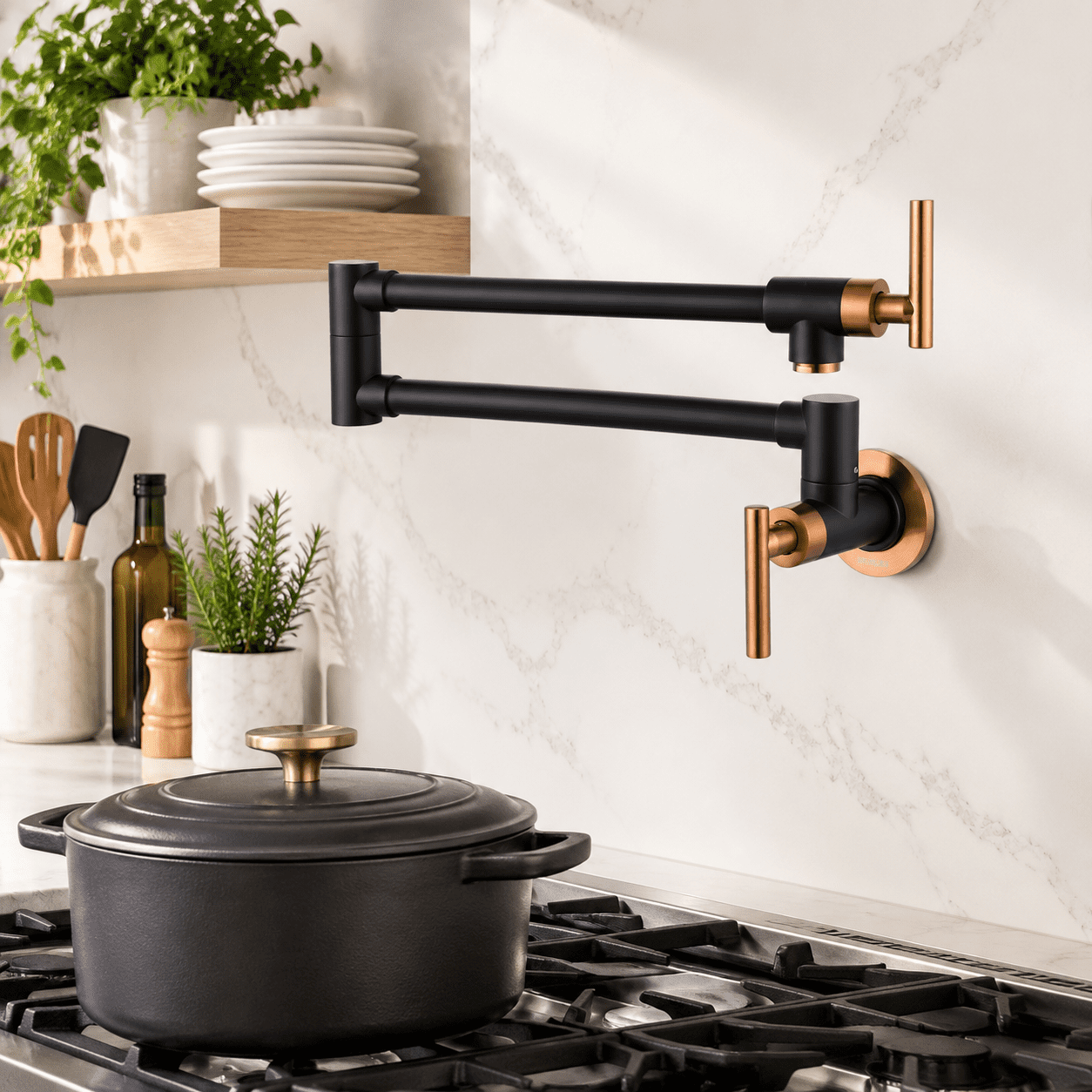 Pot Filler Faucet Black And Rose Brwall Mount Kitchen Stove With Double ...