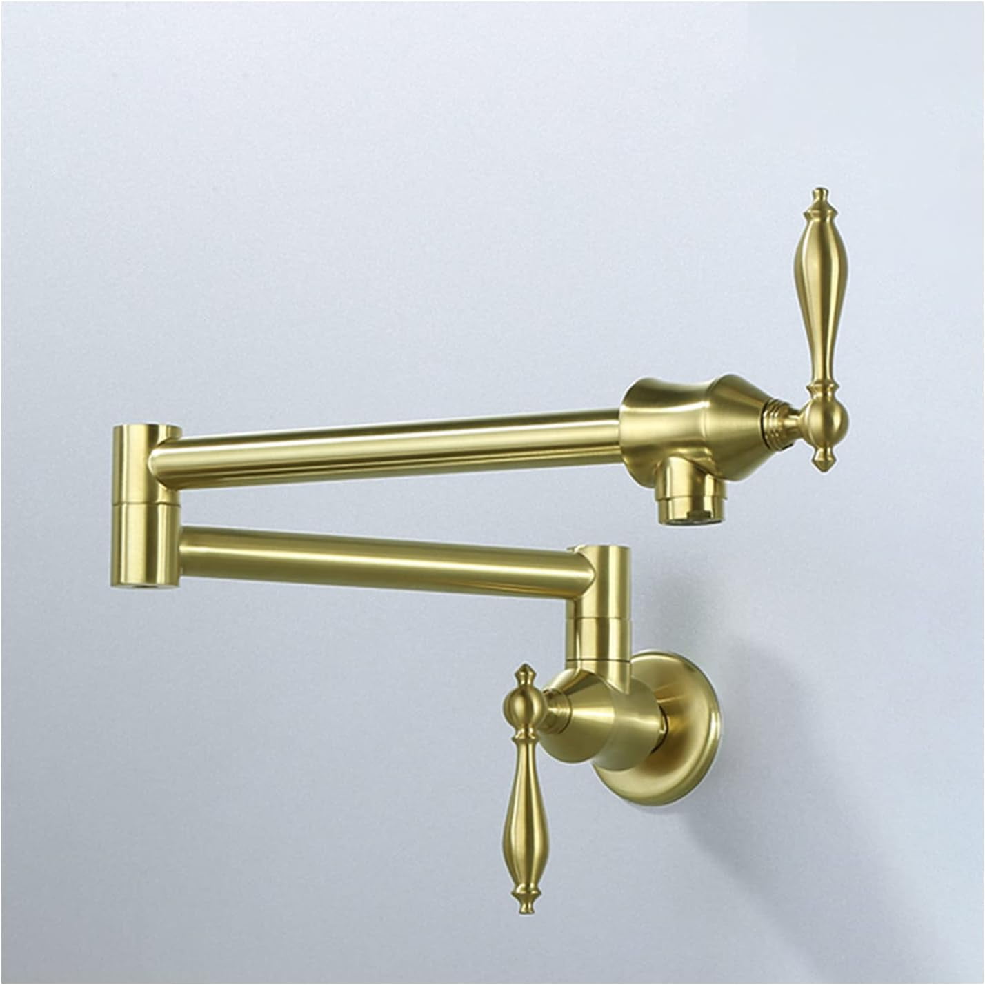 Brushed Gold Brass Double Handle Wall Mount Pot Filler Faucet