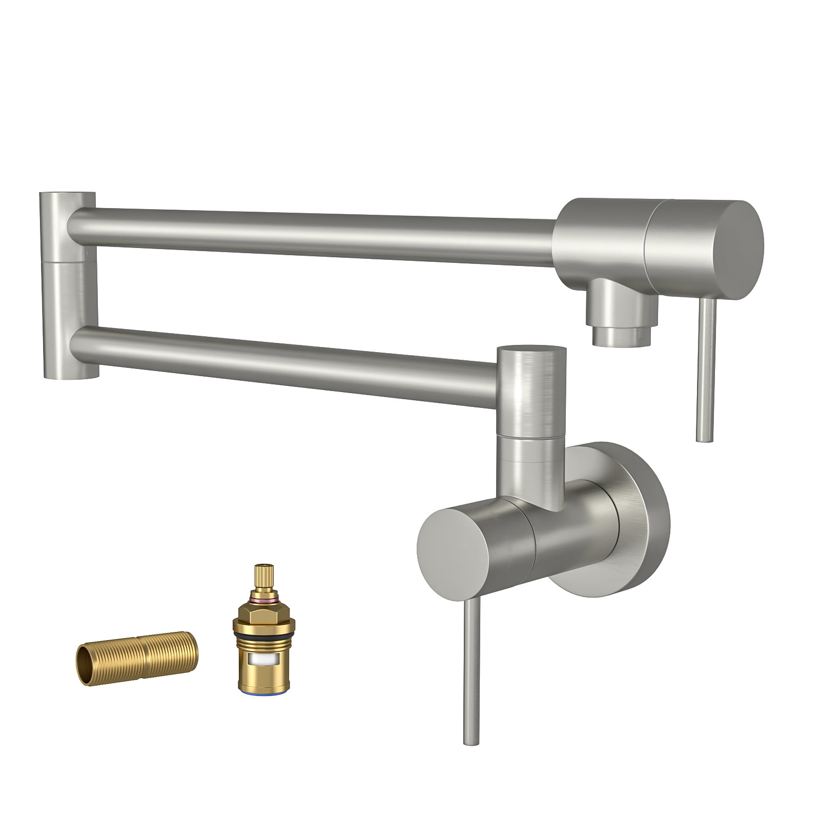 Pot Filler Faucet Wall Mount Brushed, 20" L Stainless Steel Folding Kitchen Faucet with Double Joint Swing Arm, Commercial Pot Filler with 360° Swivel Spout & ABS Aerator