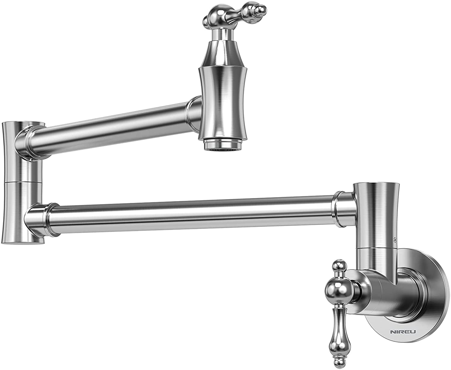 Brushed Nickel Wall Mounted Double Handle Pot Filler Faucet