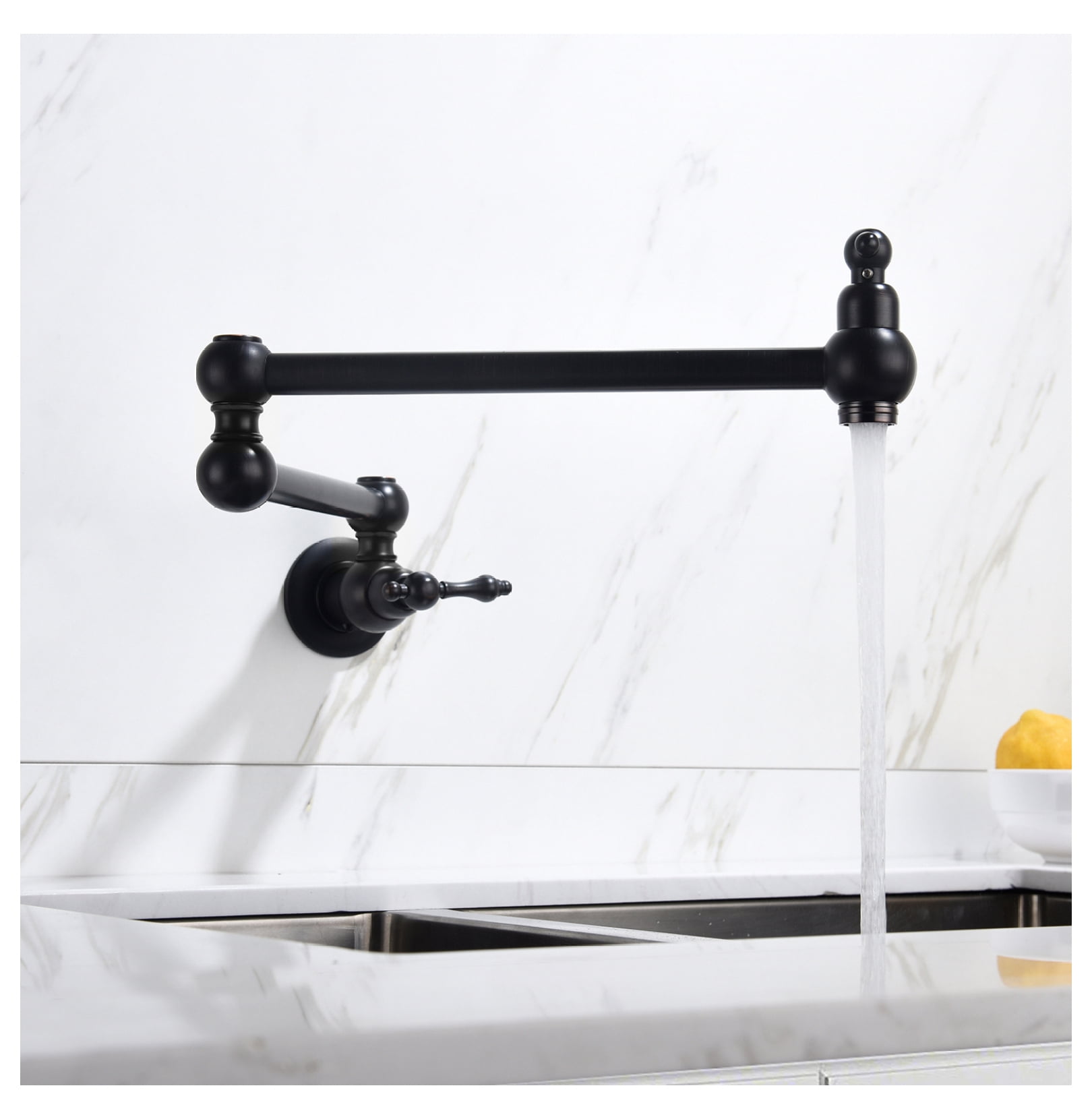 Pot Filler Faucet Wall Mount, Commercial Kitchen Faucet with Free-Swivel Spout, Double Handle Hot & Cold Water Mixer, Stainless Steel Finish for Home Cooking
