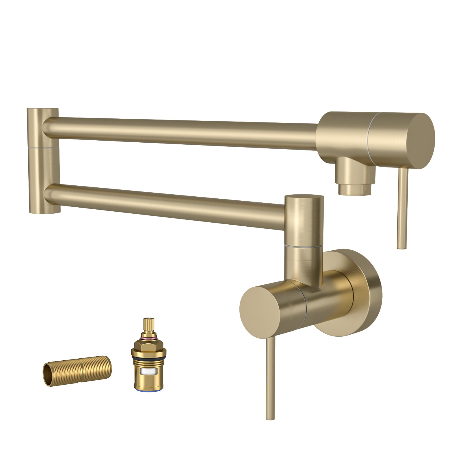 Pot Filler Faucet Wall Mount Gold, 20" L Stainless Steel Folding Kitchen Faucet with Double Joint Swing Arm, Commercial Pot Filler with 360° Swivel Spout & ABS Aerator