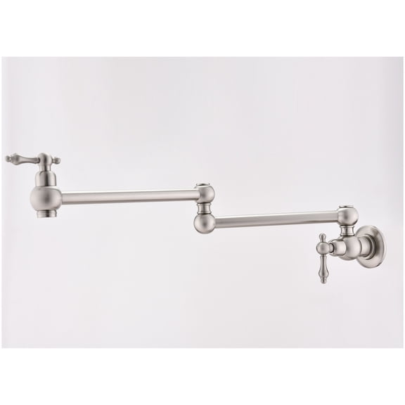 Pot Filler Faucet Wall Mount, Kitchen Sink Faucet with Swivel Spout, Double Handle Commercial Style Pot Filling Faucet for Stove Top, Lead-Free Solid Brass Brushed Nickel + brass