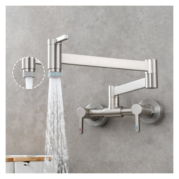 Pot Filler Tap Wall Mounted Foldable Kitchen Faucet Hot And Cold Single Hole Sink Tap Rotate Folding Spout Brushed Gold Brass