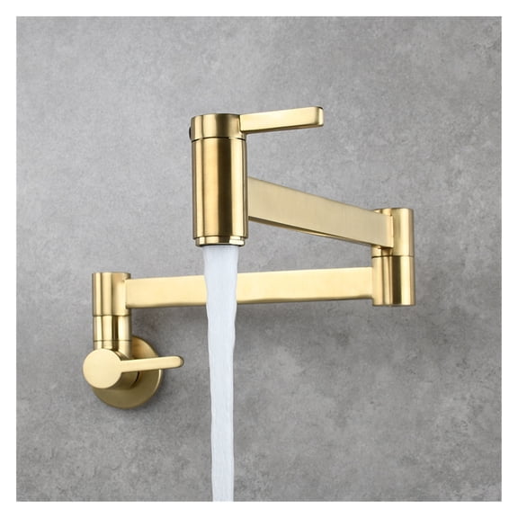Pot Filler Tap Wall Mounted Foldable Kitchen Faucet Single Cold Single Hole Sink Tap Rotate Folding Spout Brushed Gold Brass ,Leak Proof Design