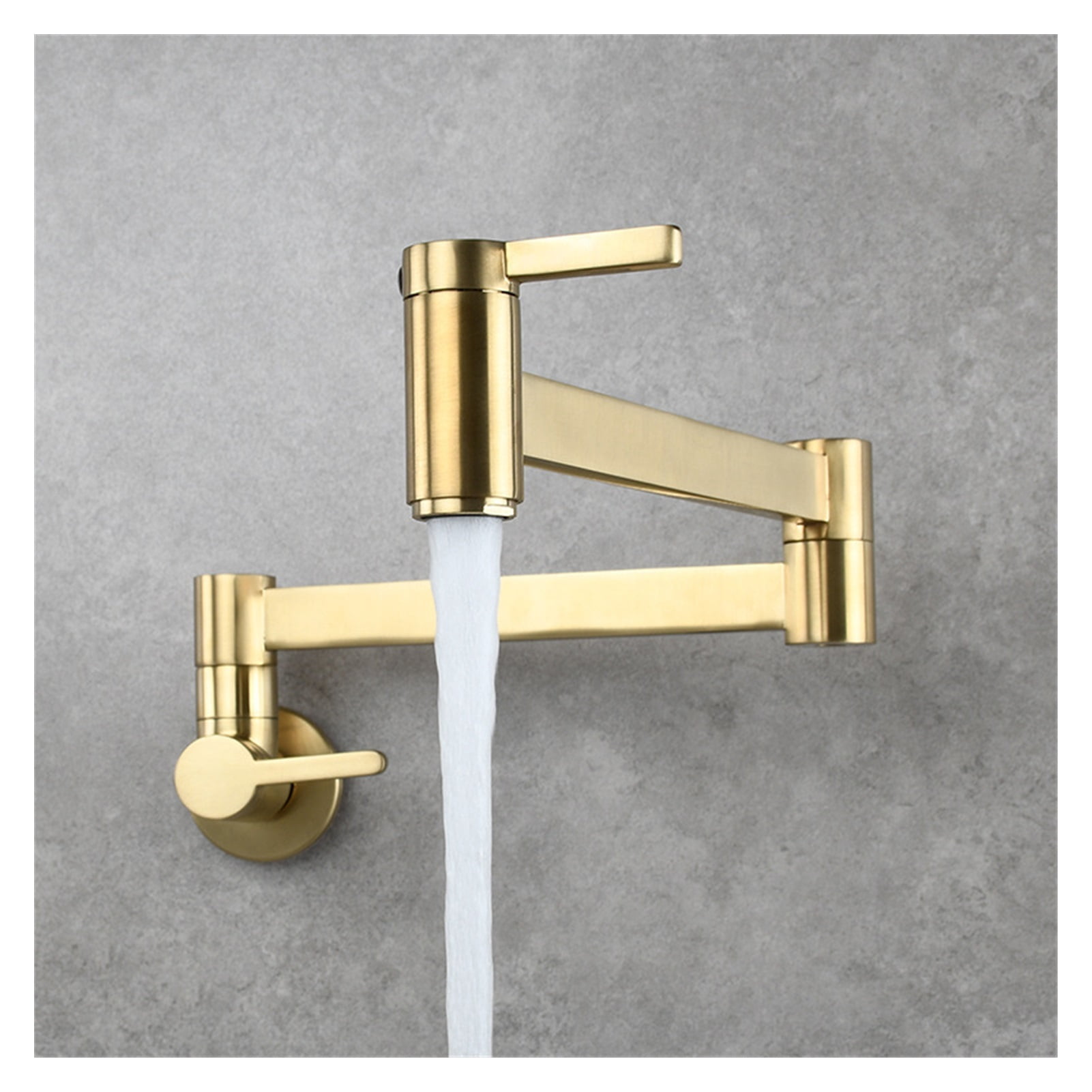 Pot Filler Tap Wall Mounted Foldable Kitchen Faucet Single Cold Single Hole Sink Tap Rotate Folding Spout Brushed Gold Brass