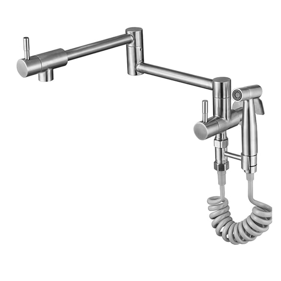 Pot Filler Tap With Sprayer Wall Mounted Foldable Kitchen Faucet Single Cold Nickel Sink Tap Rotate Folding Spout ,Bar Laundry RV Farmhouse