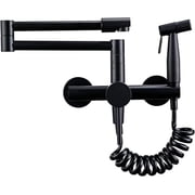 Pot Filler Wall Mounted Kitchen Faucet with Sprayer, Brass Single Handle Hot and Cold Kitchen Mixer Tap, Pull Out Two Hole Bidet Faucet,Black