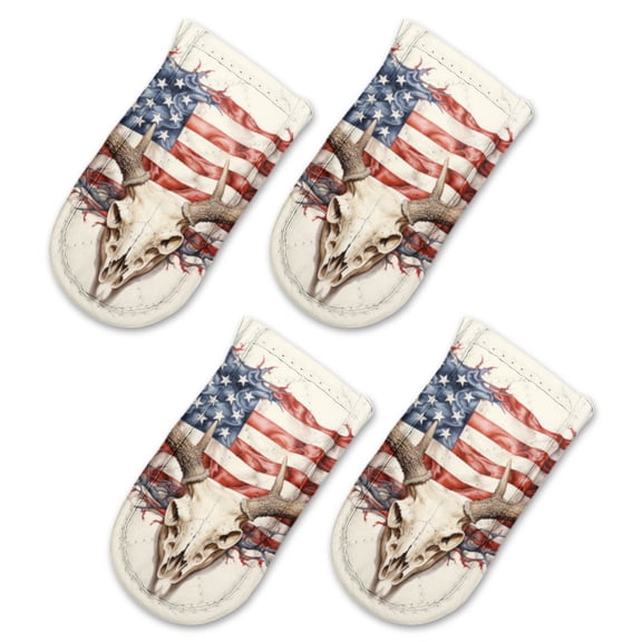 Pot Handle Holder Covers 4Pcs, American Flag Made From The Antlers And Skull Of White-Tailed Buck Non Slip Heat-Resisting Pan Handle Covers For Home Kitchen Baking Cooking BBQ Cookwares,63In