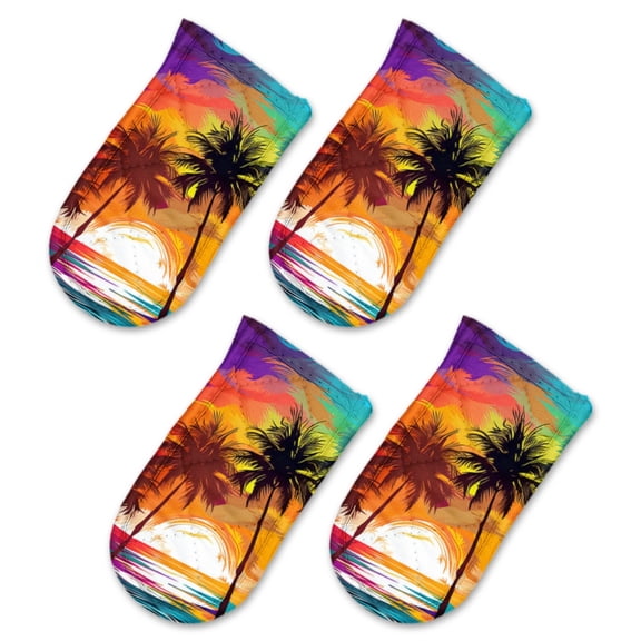 Pot Handle Holder Covers 4Pcs, Colorful Vector Illustration Of Palm Tree Silhouettes On The Beach Non Slip Heat-Resisting Pan Handle Covers For Home Kitchen Baking Cooking BBQ Cookwares,63In