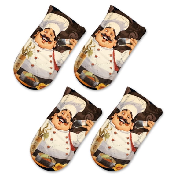 Pot Handle Holder Covers 4Pcs, Fat Happy Chef With Mustache Holding Wine Bottle And Fork In Front Non Slip Heat-Resisting Pan Handle Covers For Home Kitchen Baking Cooking BBQ Cookwares,63In