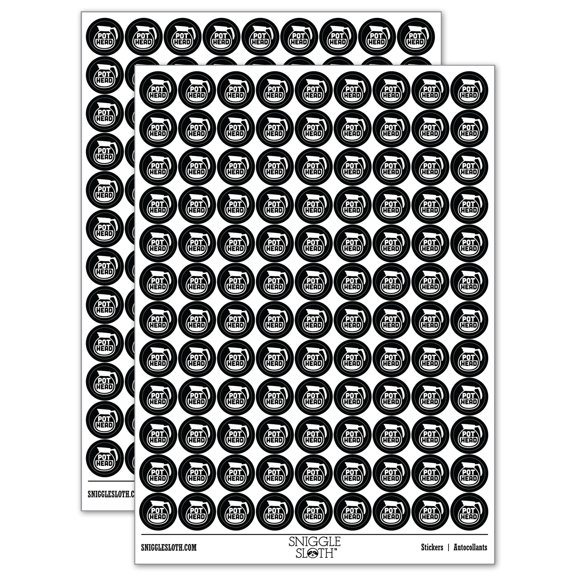 Pot Head Coffee 200+ Round Stickers - Black - Gloss Finish - 0.50" Size