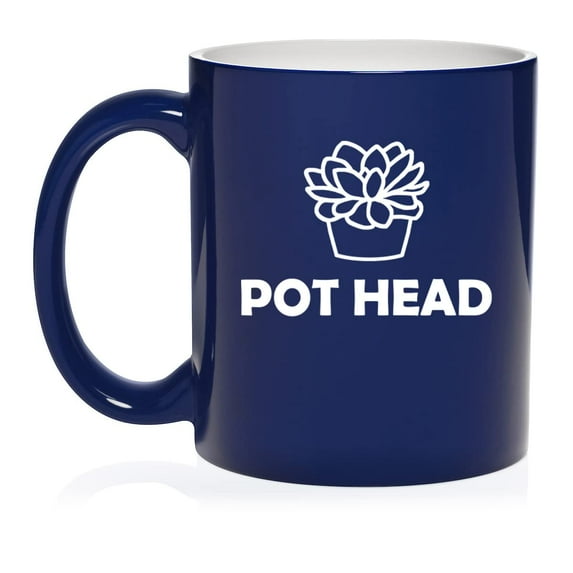Pot Head Funny Succulent Plant Ceramic Coffee Mug Tea Cup Gift (11oz Blue)