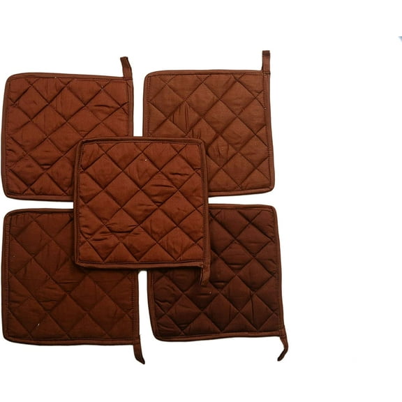 Pot Holder 100% Cotton, Machine Washable, Heat Resistant Kitchen Gift Set (Pack of 10 Size 7 X 7Inch, Chocolate )