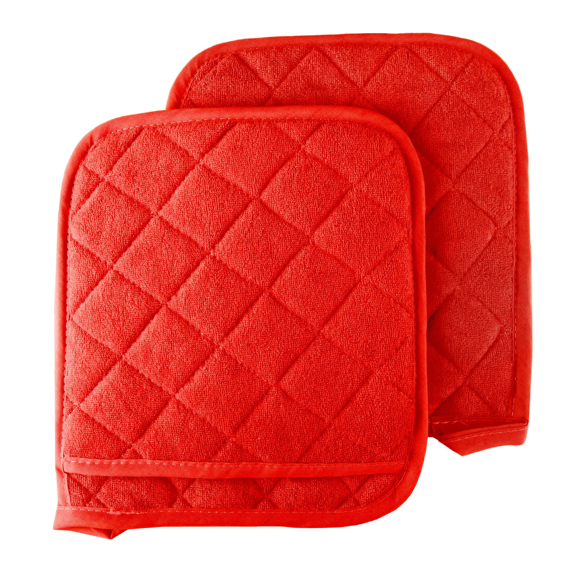 Pot Holder Set, 2 Piece Oversized Heat Resistant Quilted Cotton Pot Holders by Somerset Home, Size: Set of 2, Red