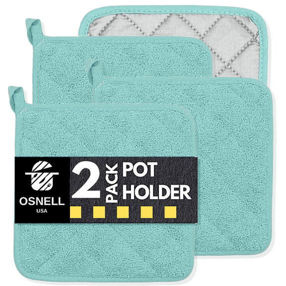 Pot Holders 7" Square Solid Color (Pack of 2) - Soft Teal - Pot Holders For Kitchen