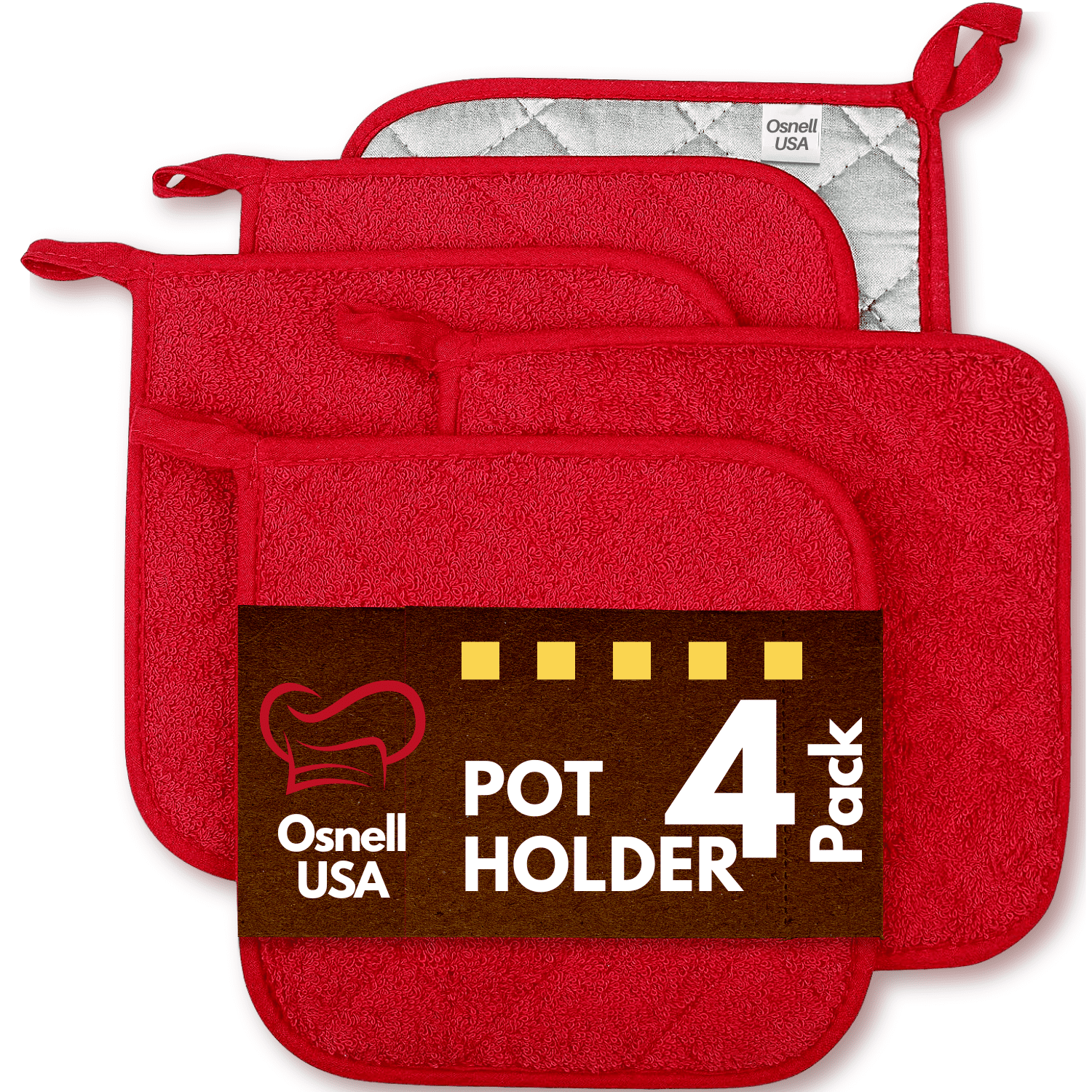Home Collection 100% Cotton 2 Pot Holders Set ~ Red