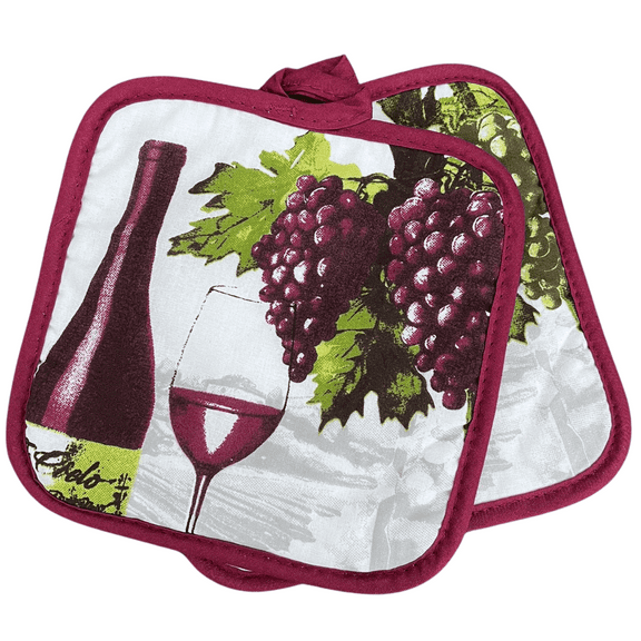 Pot Holders 7" Square Solid Color (Set of 4) - Wine Theme - Pot Holders For Kitchen - Design may vary