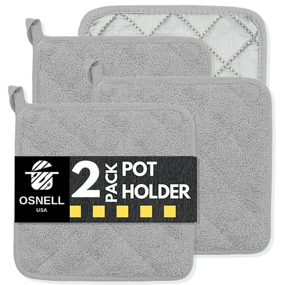 Pot Holders 7 in Square Solid Color (Pack of 2) - Gray - Pot Holders For Kitchen - Great for Kitchen Decor
