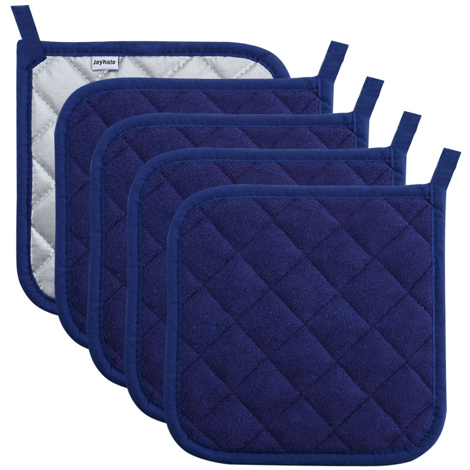 Dark Blue Quilted Cotton Heat Resistant Pot Holder Set