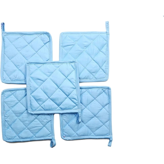 Pot Holders Cotton Made Heat Resistant Potholder Machine Washable Size 9" x 9" - Light Blue Color - { Pack Of 10 }