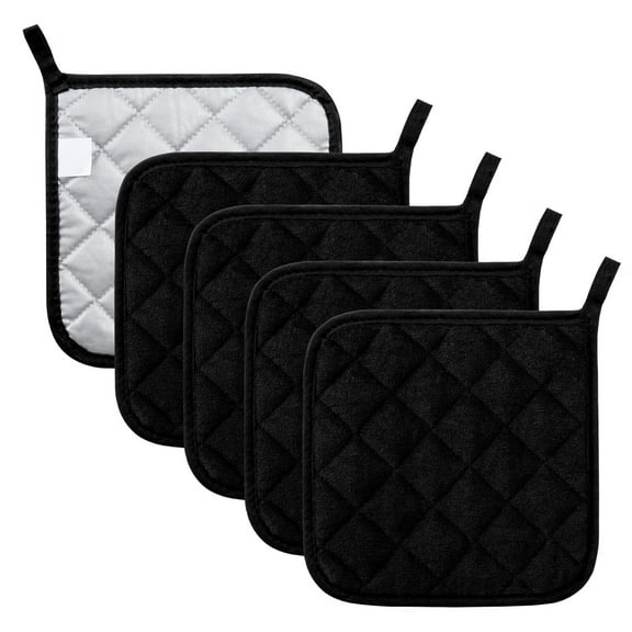 Pot Holders Cotton Made Machine Washable Heat Resistant Potholder,Pot Holder,Hot Pads,Trivet for Cooking and Baking (5,Black)