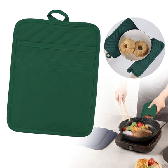 Pot Holders for Kitchen, Heat Resistant Cotton Hot Pads with Pocket, 7x9 Inch Thick Durable Pot Holders for Cooking, Baking, Grilling, Non-Slip Kitchen Trivet for Counter & Table Protection, Green