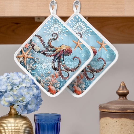 Pot Holders for Kitchen Set of 2,Ocean Octopus Starfish Shell Heat ...