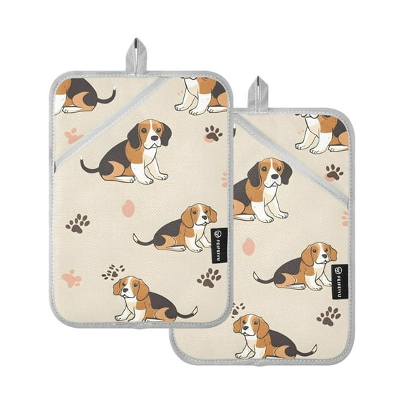 Pot Holders Set of 2 Heat Resistant 338℉ Kitchen Oven Gloves Potholder Cooking Baking Microwave Mitts Beagle Dog