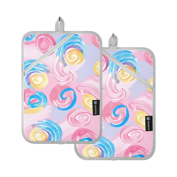 Pot Holders Set of 2 Heat Resistant 338℉ Kitchen Oven Gloves Potholder Cooking Baking Microwave Mitts Candy Pastel